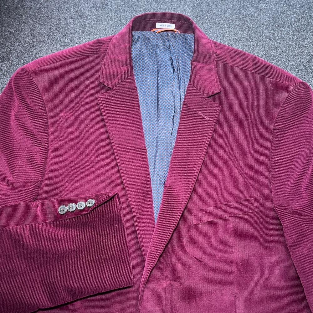 Crown & Ivy Blazer Mens 44R Burgundy Excellent Corduroy Elbow Patch Sport Coat